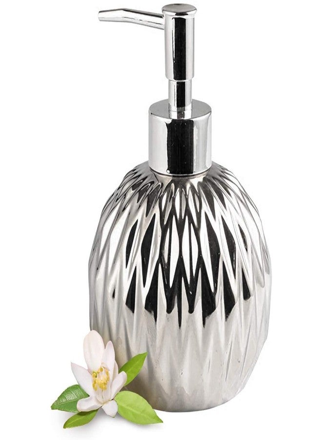 FabSeasons Spherical Soap Dispenser with Pump, Silver/Metallic/Steel symmteric Pattern Bottle for Liquid soap, Homemade Lotions and Essential Oil, 400ML - Image 1